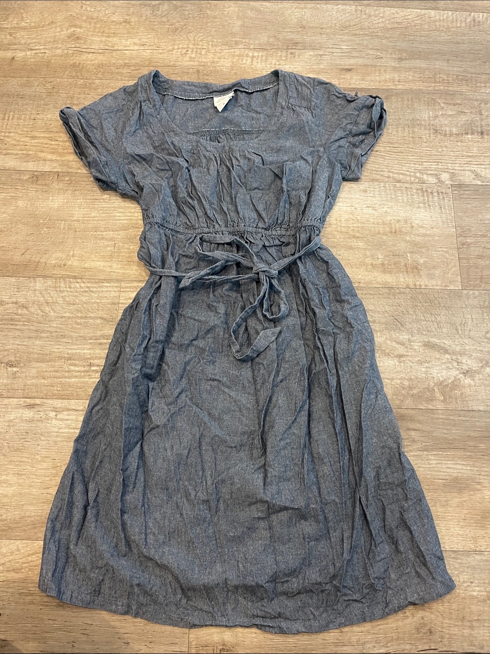 Maternity Casual Blue Tie-Waist Cotton Dress
